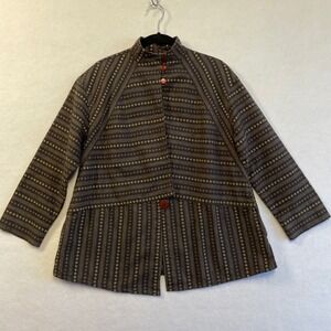 Nomad Brown Cotton‎ Woven Geometric Dot Mock Neck Button Jacket Womens Size M*